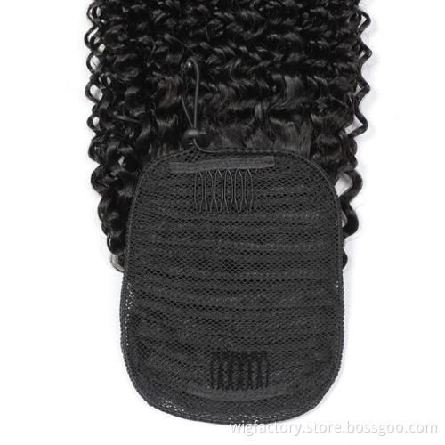 Clip in 100 human jerry curl ponytail, natural black kinky curl ponytail, brazilian remy 3b curly ponytail human hair